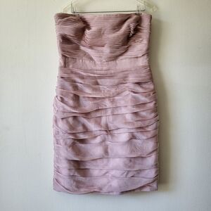 Monique Lhullier Bridesmaids pink strapless ruched organza mini dress 14